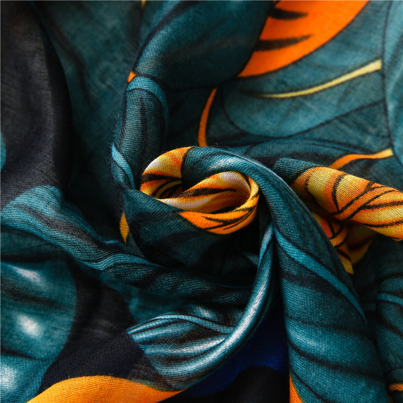 Ethnic Blue-yellow Contrast Color Big Leaves Shawl Wholesale Nihaojewelry display picture 6