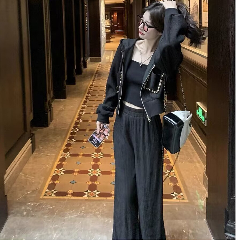 小香风休闲运动套装女春秋2025新款时尚洋气网红卫衣阔腿裤两件套|undefined