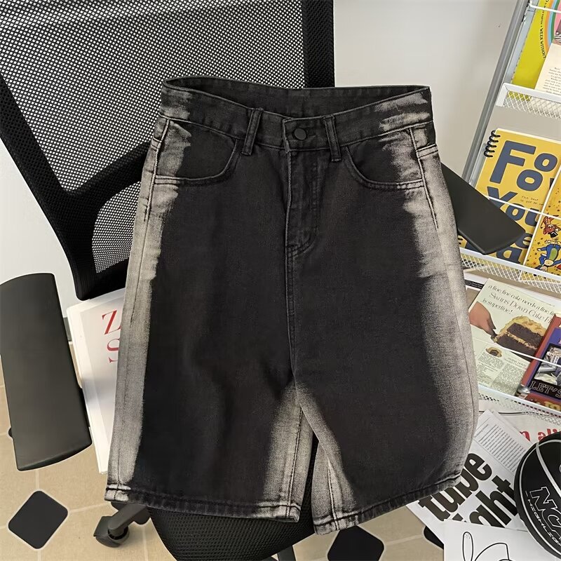 Gradient Color Denim Shorts Men's Summer Thin High Street Ins Loose Large Size Five-Point Pants Trendy Brand Straight Large Pants