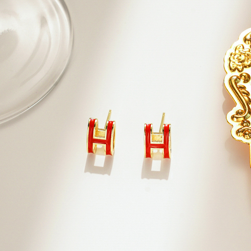 Gold red earrings