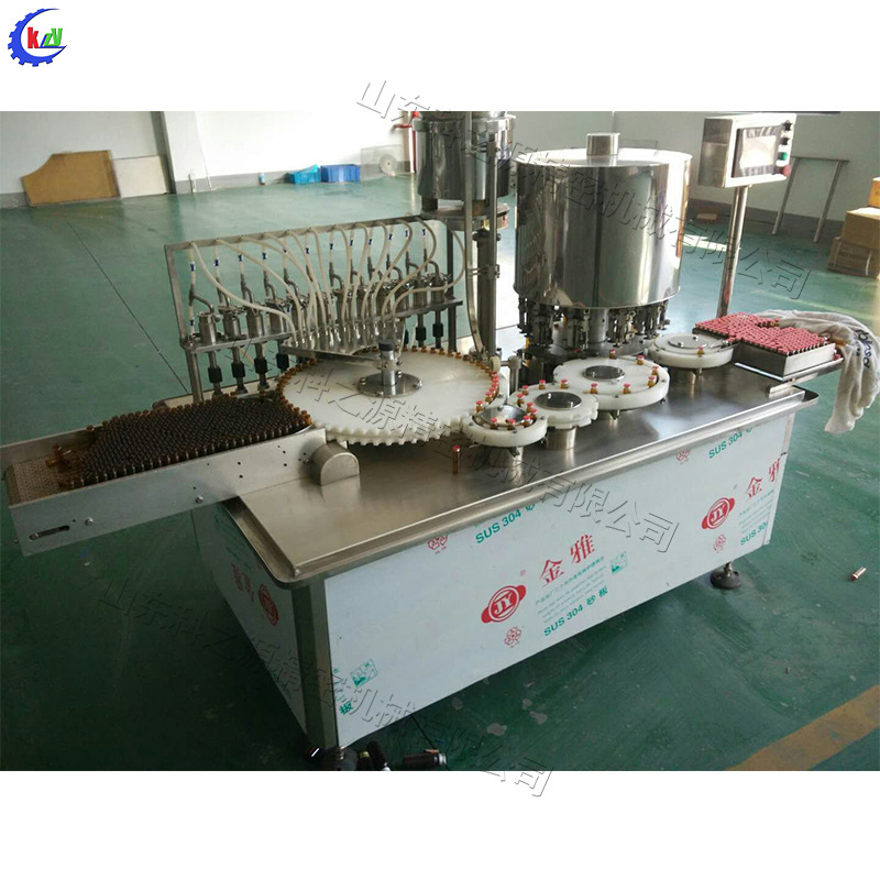 不锈钢自动灌装流水线 钢胶圈密封式盖轧盖机 口服液瓶灌装机