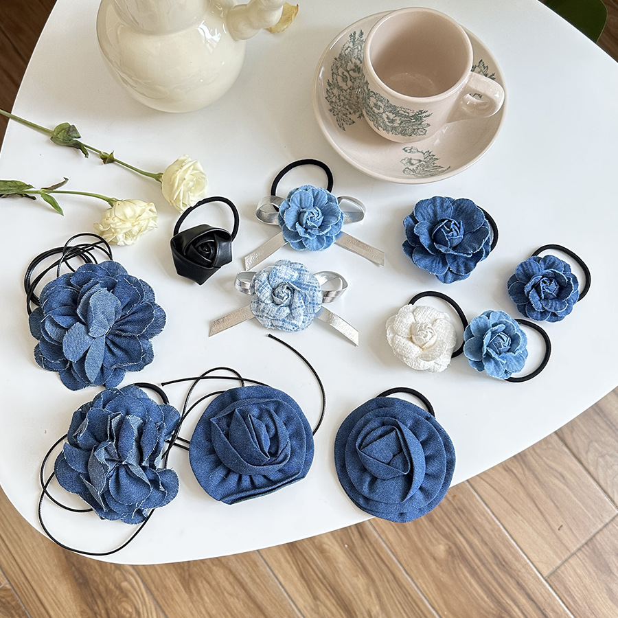 Vintage Trendy Wear Pure Desire Girl Style Rose Flower Hair Rope Rubber Tendon Rubber Ring Headdress Choker Necklace Spice Girl