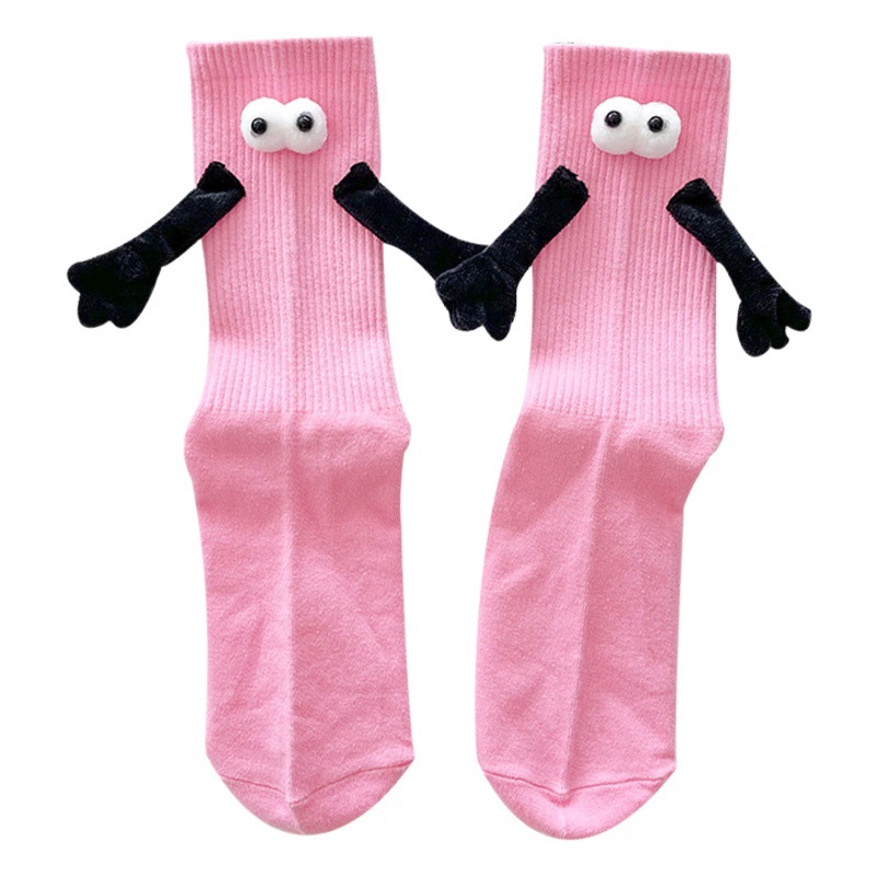 Pareja de dopamina calcetines magnéticos de mano calcetines de otoño rosa a media pantorrilla calcetines deportivos ropa exterior lindos calcetines de pila blanca