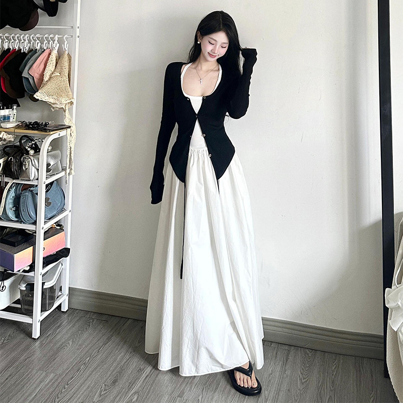 法式设计感白色无袖吊带背心连衣裙女早秋内搭单穿百搭休闲长裙子|undefined