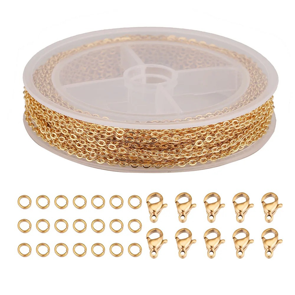 59g Weight 0.03µm Gold Plating Thickness PVD Coated Gold Plating Process Broken ring, Chain, Lobster Clasp Jewelry Making Type 1.5mm, 2MM Jewelry Making Size 18K Real Gold Plated Plating Material Smooth Embellishment 1 Set Quantity Metal Material Solid Color Pattern Polished Finish Simple Style, Commute Style Plating Craft 1 Set 1.5mm 2MM Metal Solid Color Polished Broken Ring Chain Lobster Clasp