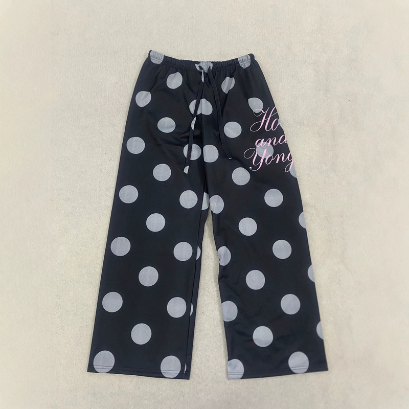 Y2K Long Pants Cross-Border Trend Summer-Autumn 2026 New Korean Polka Dot Letter Print Casual Sports Women's Wide-Leg Street Style Y2K Long Pants Cross-Border Trend Summer-Autumn 2026 New Korean Polka Dot Letter Print Casual Sports Women's Wide-Leg Street Style
