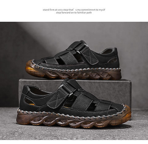 Sandali uomo in pelle casual slip-on da spiaggia per l'estate_voghion.com