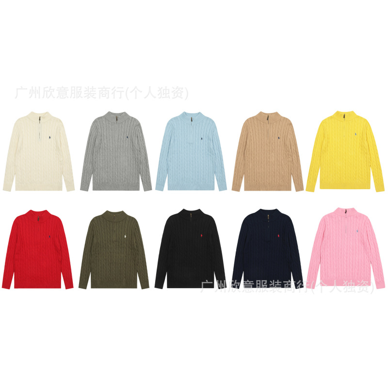 Can Be Scanned for Code~Rl Embroidered Pony Logo Half-Zip Cable Knit Sweater Casual Versatile Knitwear Unisex Style Can Be Scanned for Code~Rl Embroidered Pony Logo Half-Zip Cable Knit Sweater Casual Versatile Knitwear Unisex Style