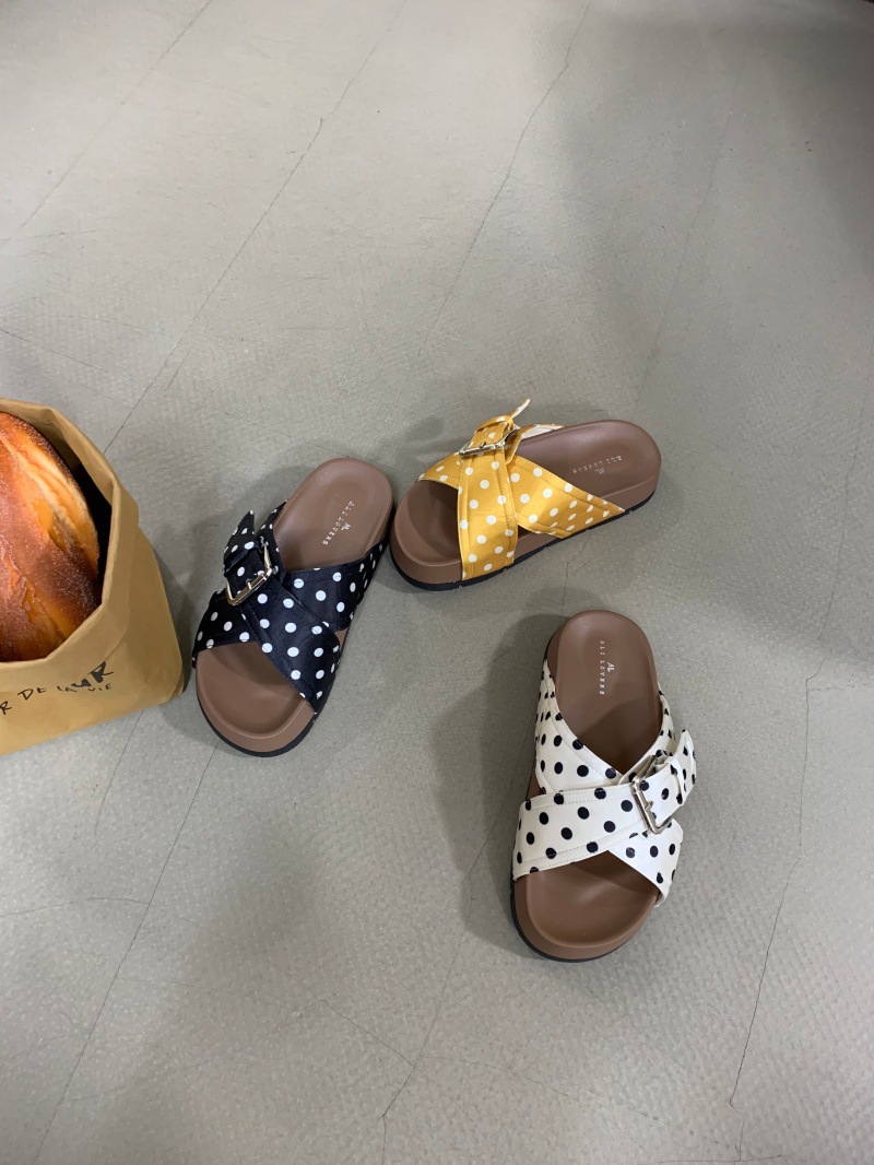 Women's Slip-on Slippers With White Polka Dot Pattern For Summer_voghion.com