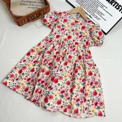 女童碎花連衣裙夏裝2024新款童裝女大童公主裙兒童裙子夏季短袖潮