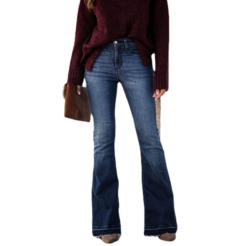 Venta directa de fábrica, jeans de mujer para comercio exterior transfronterizo europeo y americano 2025, pantalones acampanados de cintura alta, elásticos, ajustados y deshilachados a la moda. image 6