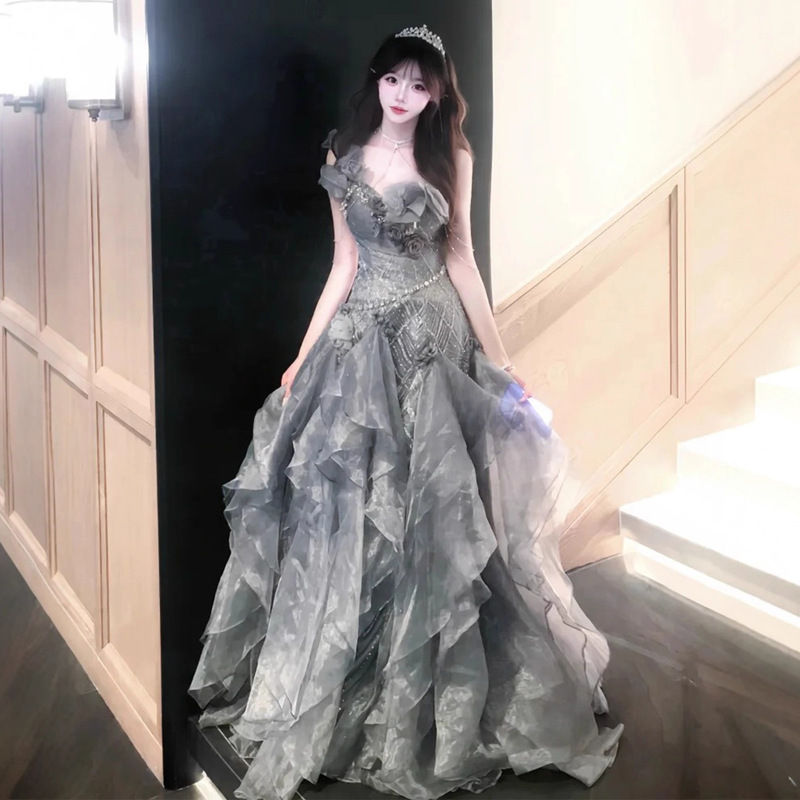 Banquet Strapless Evening Dress 2026 New Style Birthday Mermaid Slim-Fit Adult Ceremony Dress with a High-End Feel, Light Luxury, and Niche Design