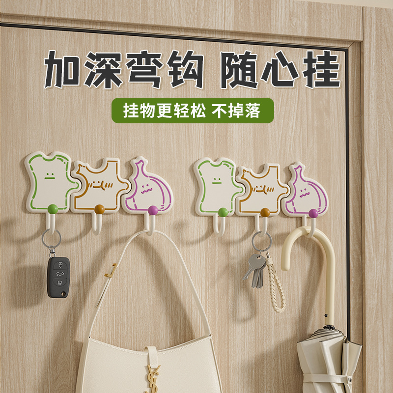 Onion, Ginger, and Garlic Kitchen Hooks, Creative Home-Use, No-Drill, Multi-Purpose, Strong Adhesive Type, Bathroom and Bedroom Door Hooks