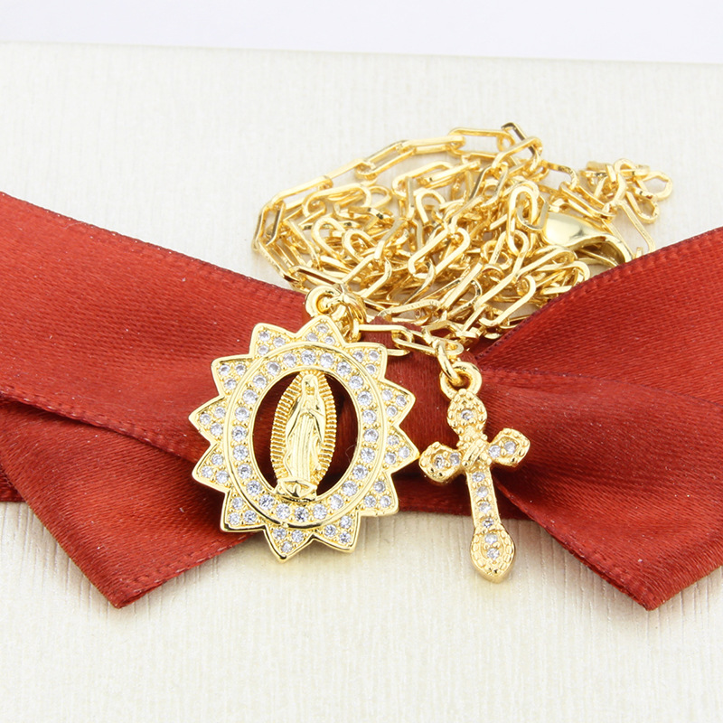 gold-plated inlaid zirconium oval Virgin necklace