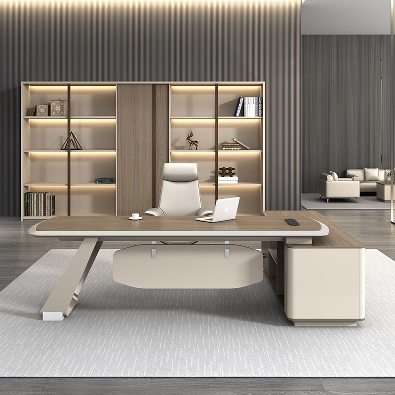 Escritorio de jefe de lujo ligero, escritorio de supervisor moderno, gerente individual de oficina, combinación de mesa y silla, escritorio ejecutivo del presidente
