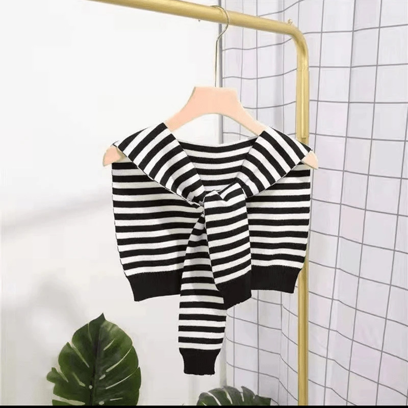 Chal a rayas para mujeres primavera nuevo temperamento de punto pequeño hombro delgado con suéter camisa bufandas