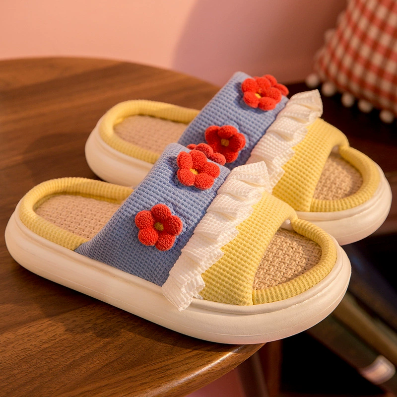 南波万 Summer slippers, cute footwear, non-slip slide platform, cotton and linen