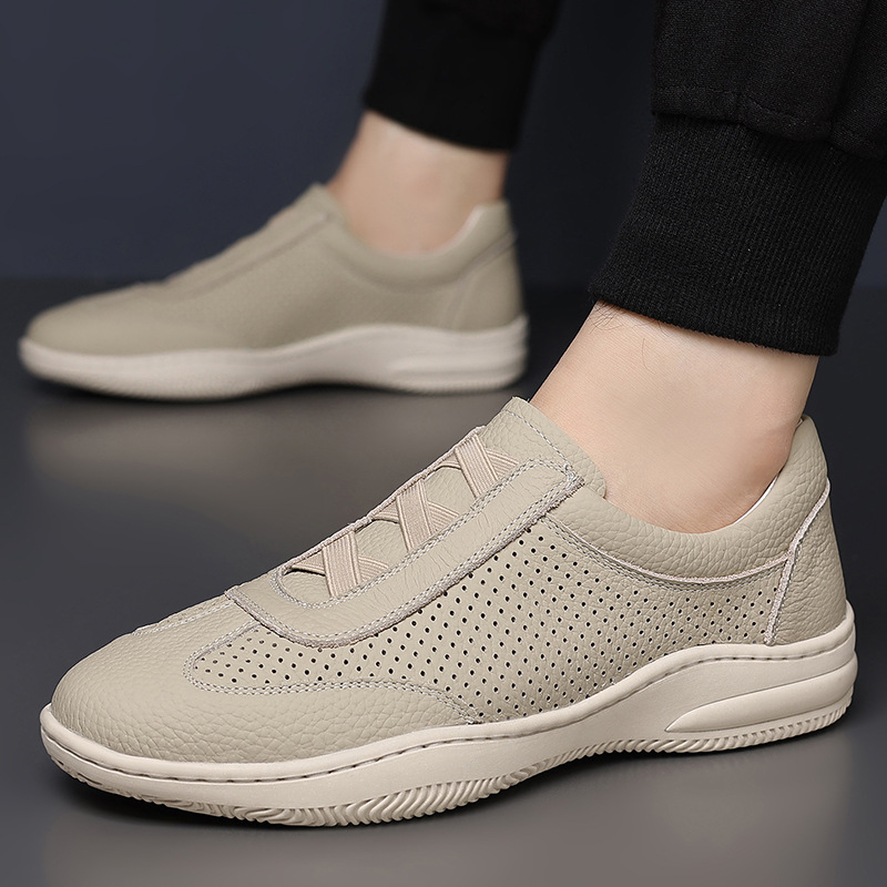 Sandalias de hombre transpirables de verano de piel de vaca de primera capa, zapatos casuales de un pedal para hombre huecos de cuero, zapatos de hombre, zapatos