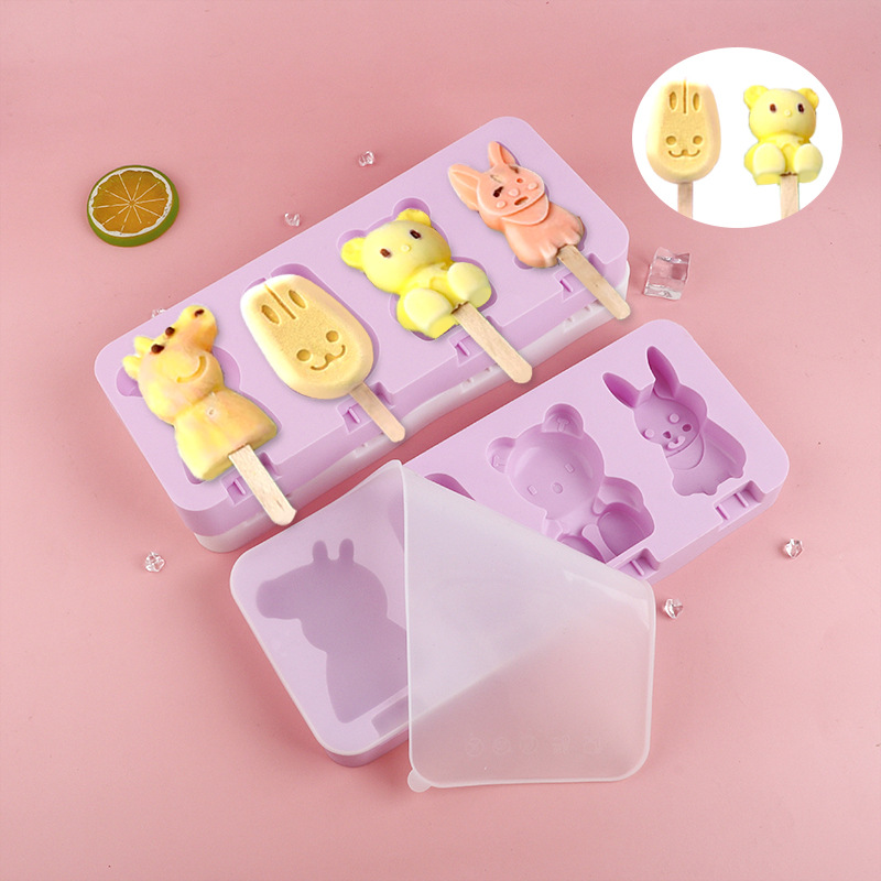 Conejo de dibujos animados para niños Popsicle helado molde de helado hecho en casa hogar silicona de grado alimenticio viejo herramienta de molienda de paletas