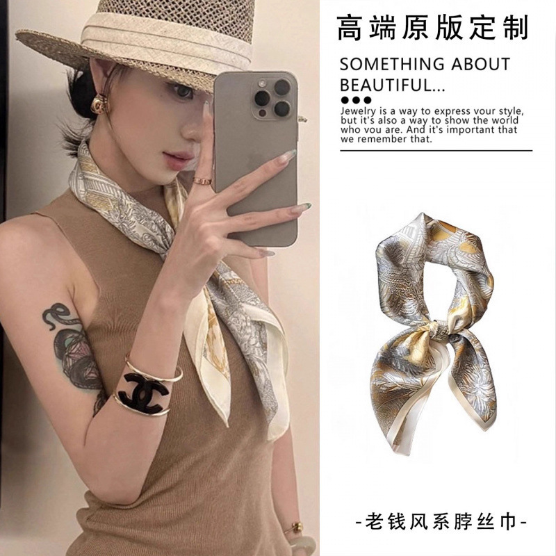 老钱风优雅搭配领巾小方巾70cm韩系新款丝巾女高级感复古百搭印花|undefined
