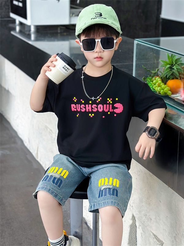 Conjunto de verano para niños 7328, novedad 2026, ropa de verano elegante para niños, camiseta de manga corta estilo celebridad de internet, conjunto de dos piezas, talla 5