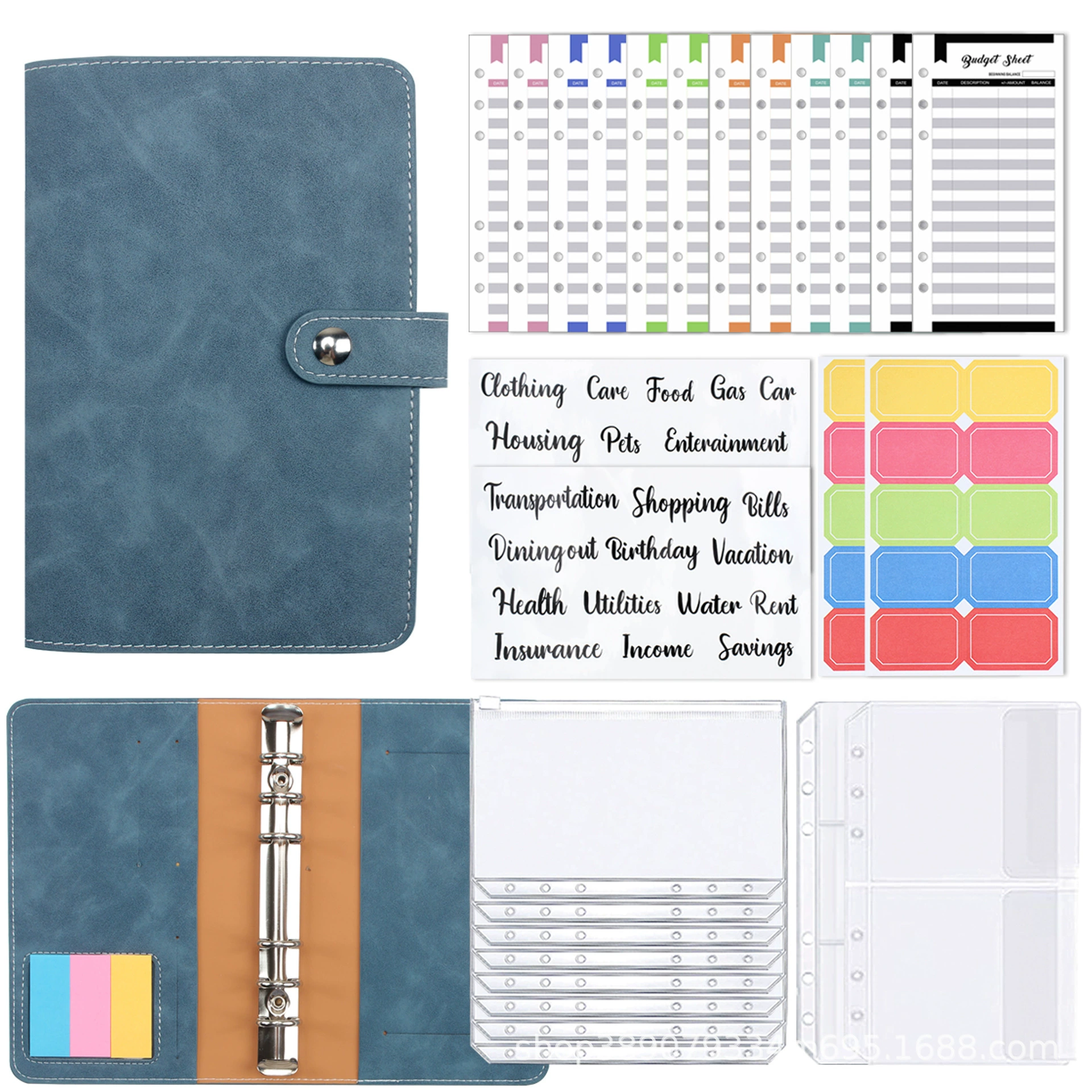 Planner Binder Notebook, PU Cover, Tear-Off Budget Sheets 27 pcs, A5-Style Organizer