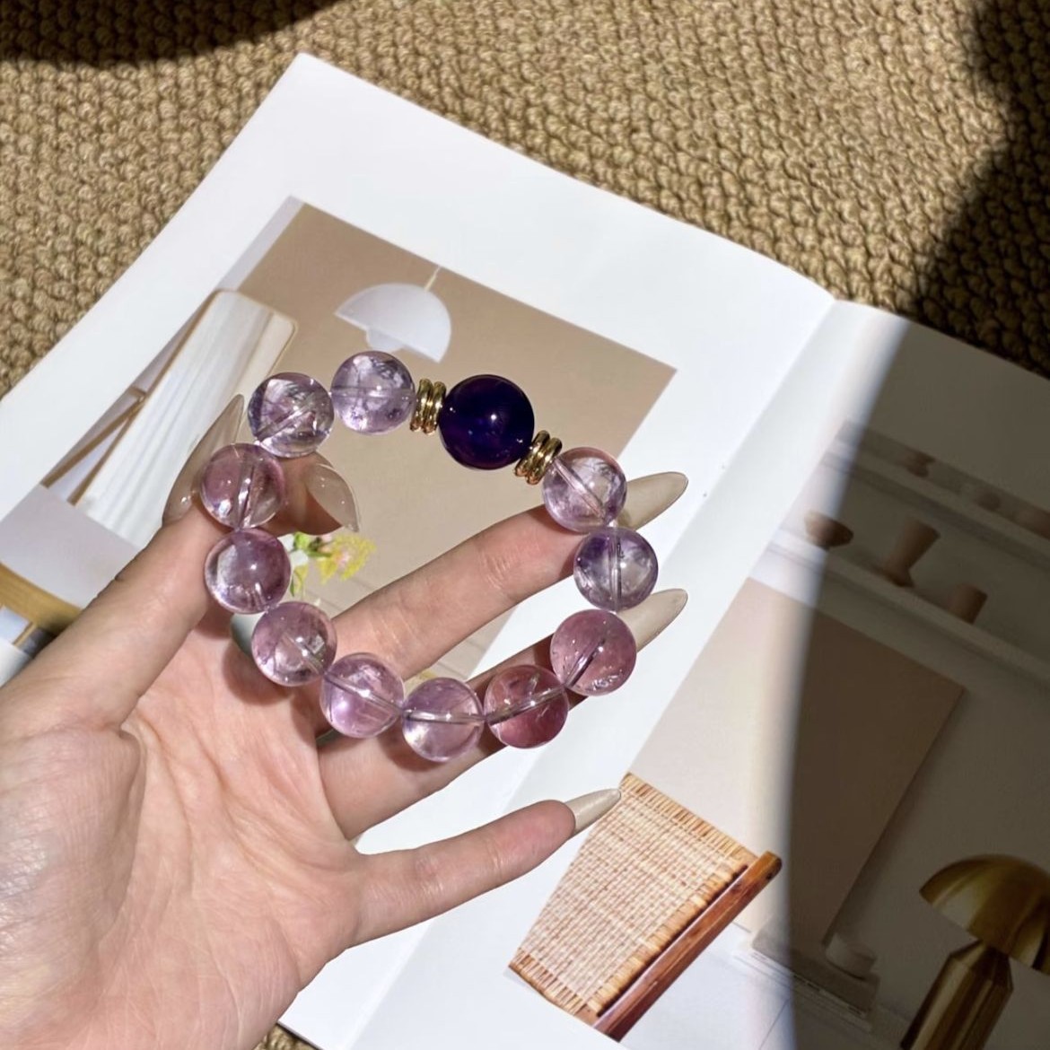 天然薰衣草紫水晶手链乌拉圭紫水晶小众设计闺蜜饰品高级感轻奢手