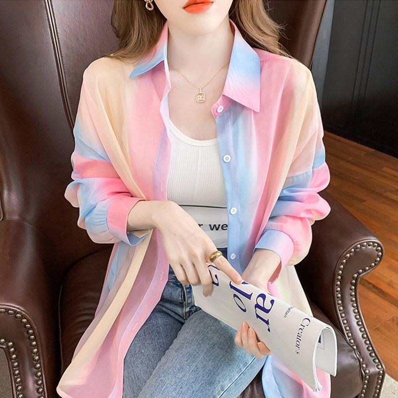 Drying Clothes Women's Summer 2025 New Thin Long-sleeved Rainbow Shirt Fashionable Foreign Style Light Cardigan Jacket