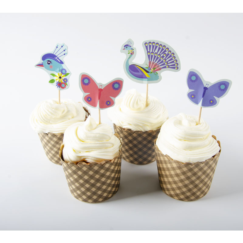 Tarjeta de palillo de dientes de papel grueso de doble cara-insertando Tarjeta de pastel de cumpleaños Decoración de Pastel de papel-insertando plug-in 24 piezas