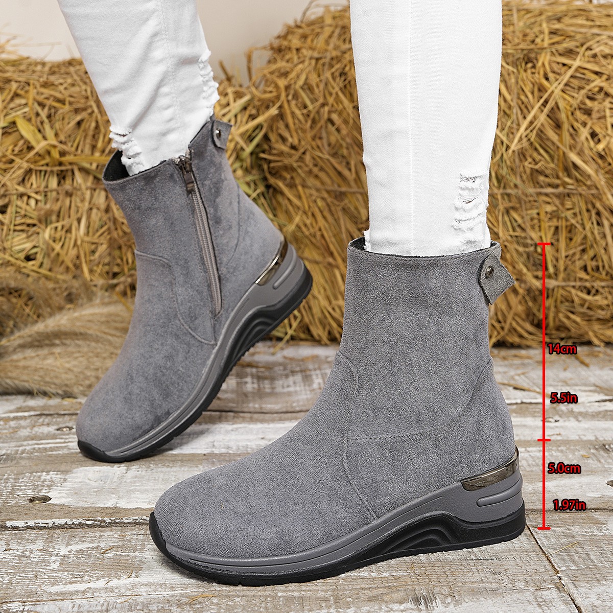 Women's Suede Wedge Ankle Boots Side Zipper Slimming Platform plus Size Fashion Boots Size 43 New Autumn Style_voghion.com