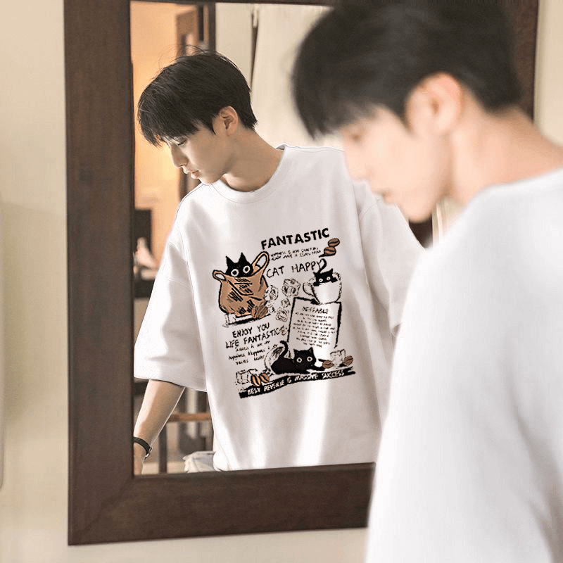 Summer All-match Large Pattern Short-sleeved T-shirt Men's New Loose Clothes Ins Fashion Brand Casual Student T-shirt Trend