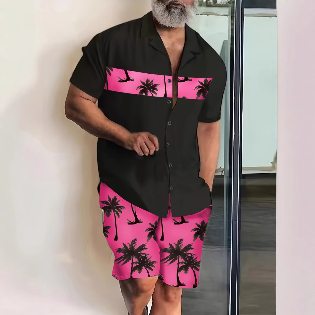 【재고 있음】2026 봄/여름 유럽 및 미국 해외 직구 하와이안 비치 스타일 프린트 셔츠 반팔 반바지 남성 세트