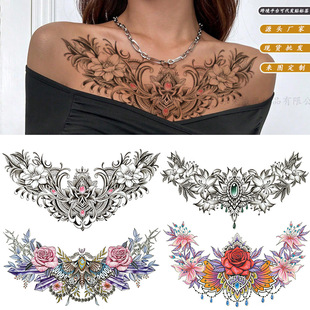 跨境专供 花胸纹身贴纸 胸部纹身贴纸 彩色半甲大图纹身贴 tattoo-阿里巴巴