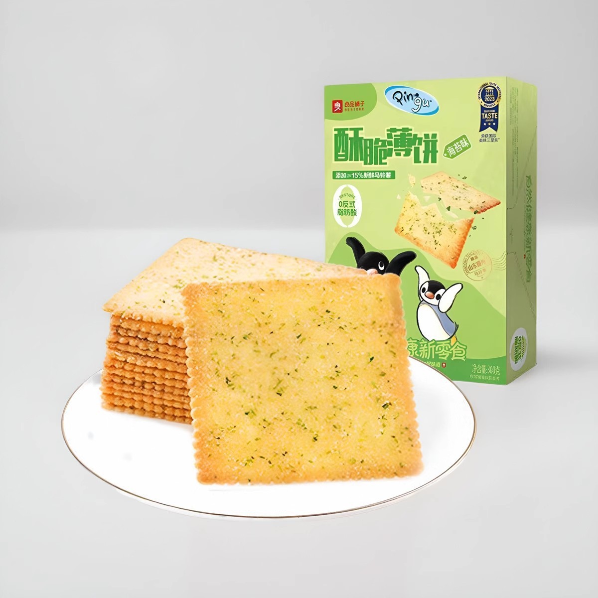 新日期良品铺子酥脆薄饼300g海苔饼干膨化食品网红零食小吃
