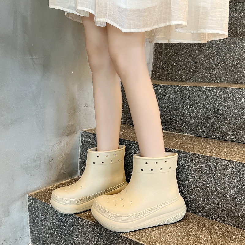 두꺼운 밑창의 편안한 EVA 소재 여성용 숏 레인부츠, 미끄럼 방지 레인부츠, 데일리 통근용 아웃도어 레인부츠