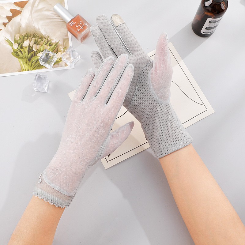 Guantes solares de encaje de mujer conducir al aire libre montar hadas luz de verano anti-deslizante transpirable moda guantes de sombreado