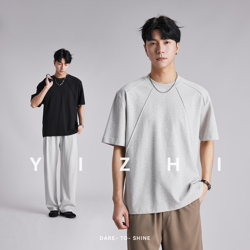 3D Cut Short-Sleeve T-Shirt for Men, Summer Loose Fit, Simple Versatile Commuter Style, Trendy Deconstructed Top