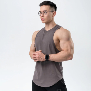 Solid Color Cotton Sports Vest Men's Breathable Training Sleeveless Muscle Men's Running Vest Slim-fit Elastic Fitness Clothes for Summer