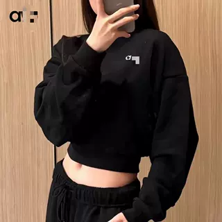 26新款ailogant跨境春秋短款卫衣女 立体标套头毛圈圆领休闲卫衣