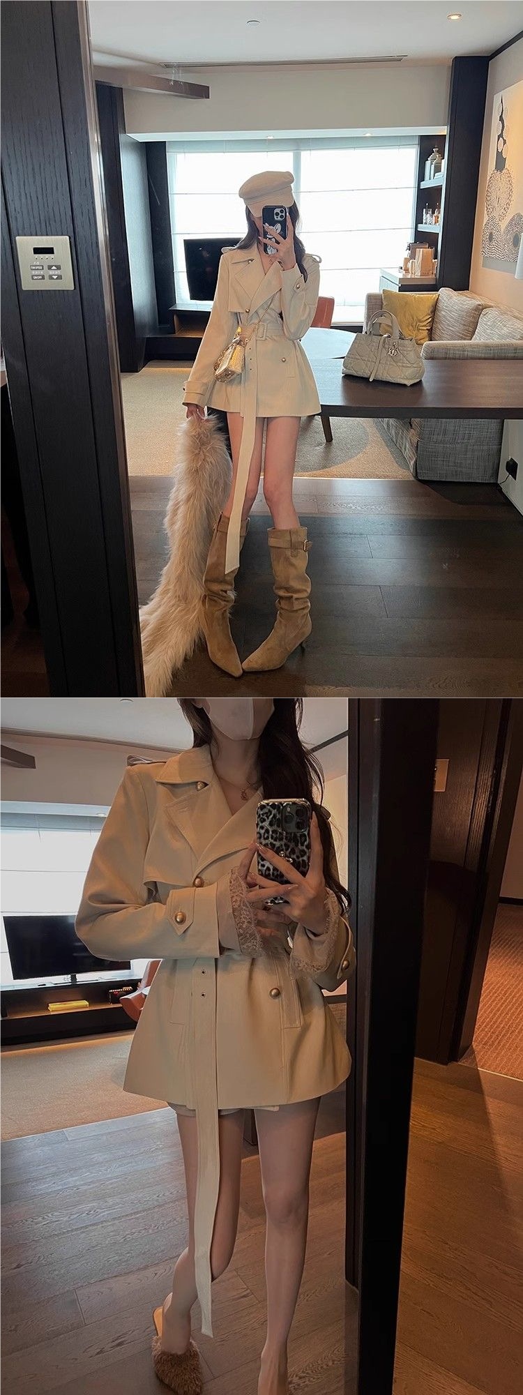 ng2510292 Spring New Korean-style Vintage Trench For Women, Slimming And Waist-cinching, Mid-length Coat_ecoleips.com