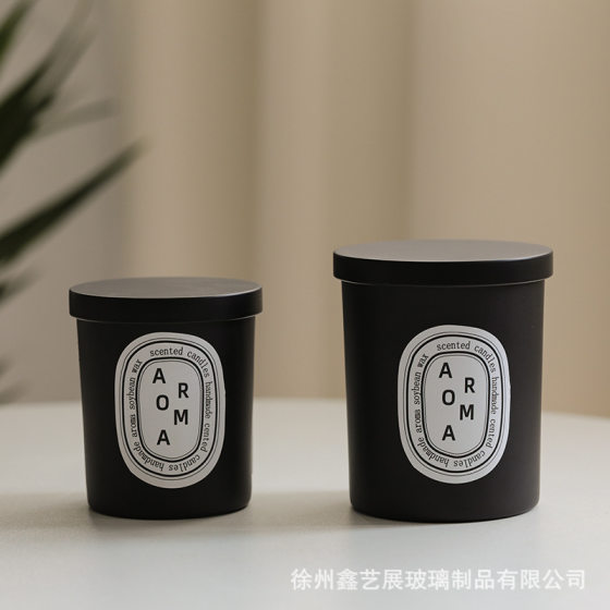 Wholesale aromatherapy candle cup black glass bag lid cup empty cup container frosted windproof transparent candle holder empty cup custom