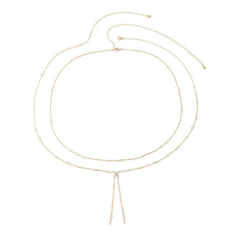 Европейские и американские трансграничные ювелирные изделия, модная сексуальная двухслойная тонкая цепочка с кисточками, Женская универсальная поясная цепочка с имитацией кристаллов из циркона