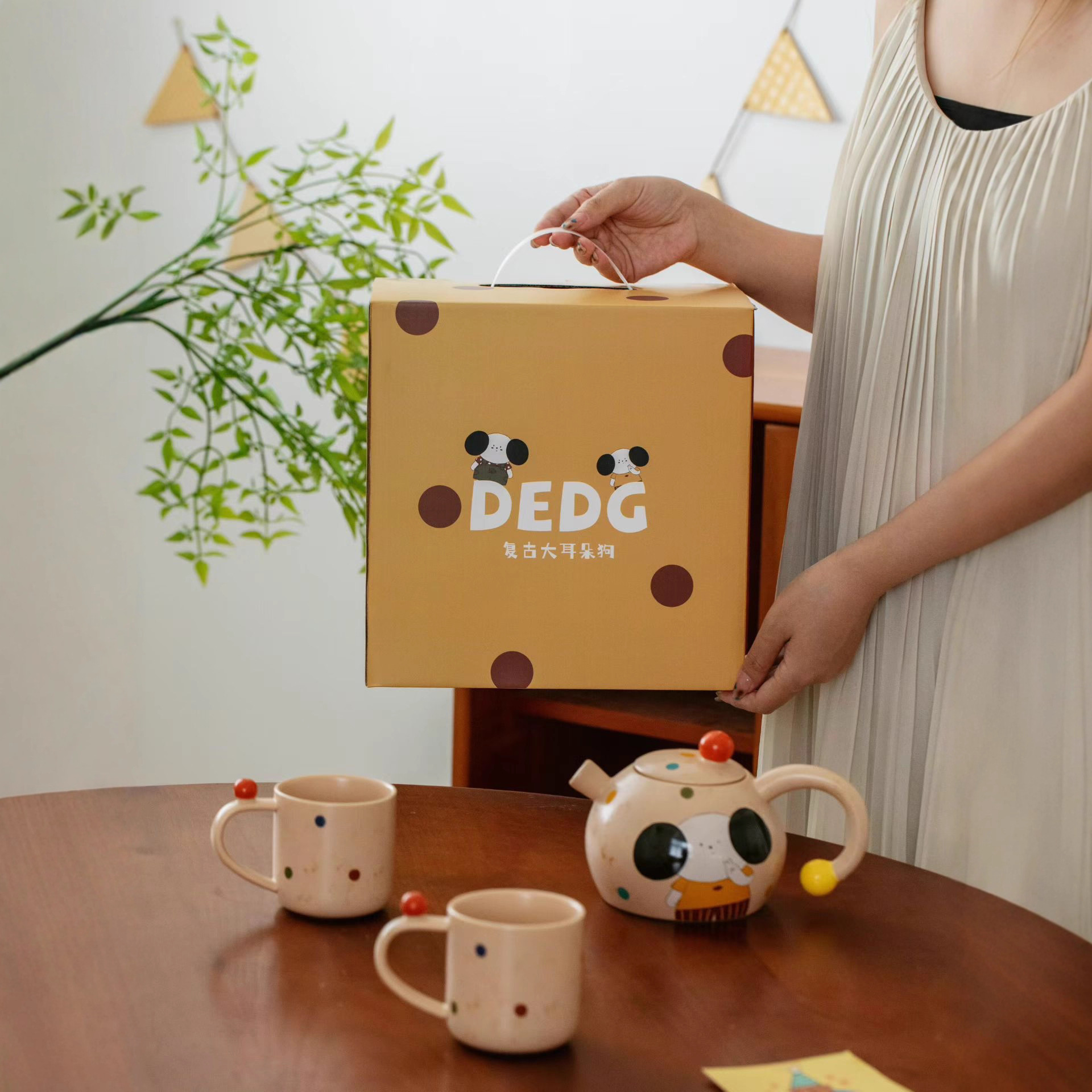 Retro orejas grandes lindos perros hervidor de agua fría conjunto de tazas de alto valor de dibujos animados tazas de regalo 1 jarro 2 tazas image 3