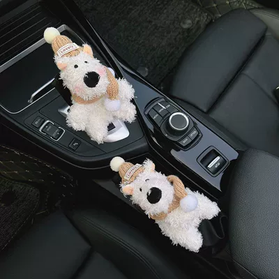 Car gear shift cover for women, Sürətlər qutusu və əl tormozu başlıqları - no-specifications-khaki-scarf-and-hat-west-highland-handbrake-cover-gear-shift-cover