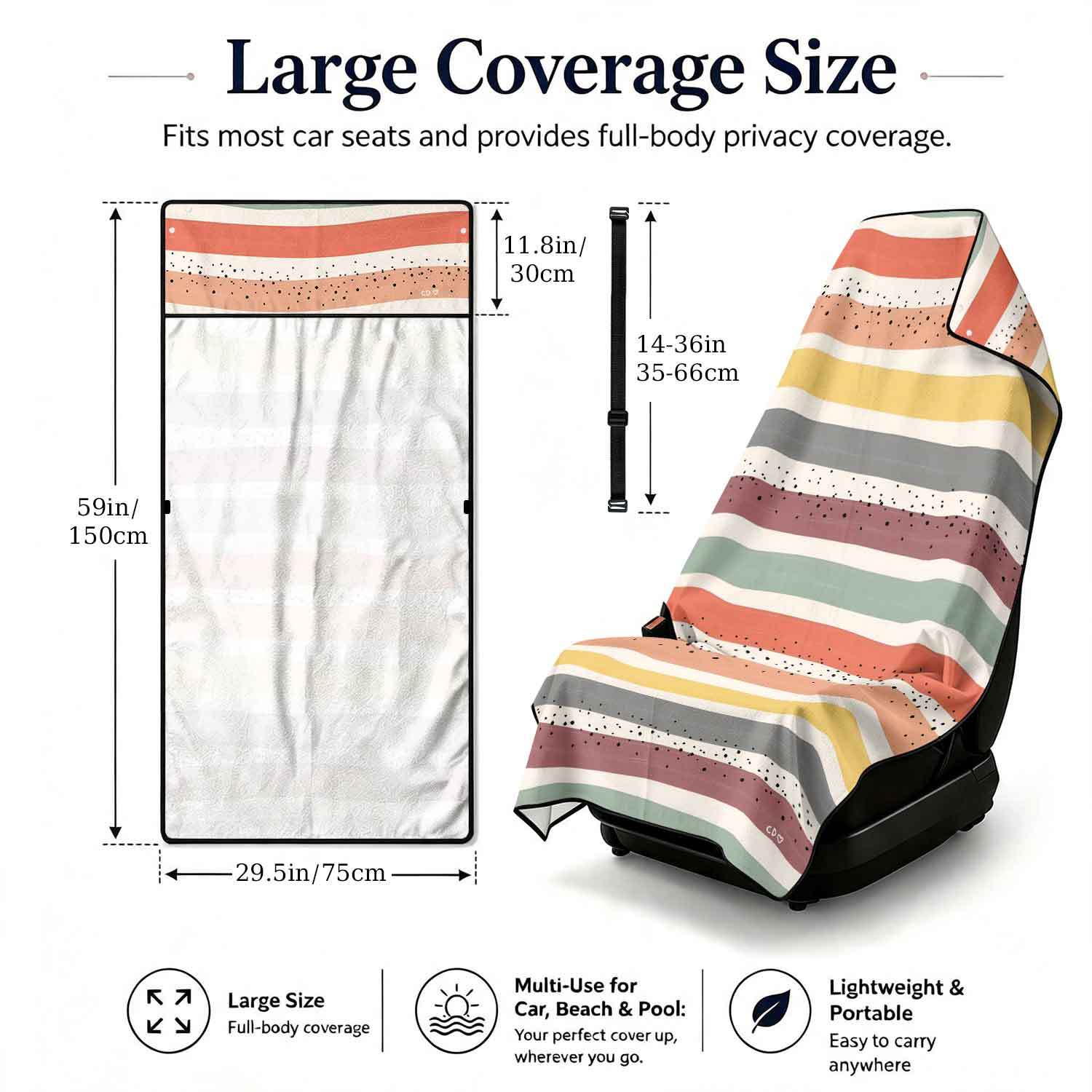 Printed bath towel and car seat cover 2-in-1, ultra-fine fiber outdoor beach and car dual-use universal seat cushion