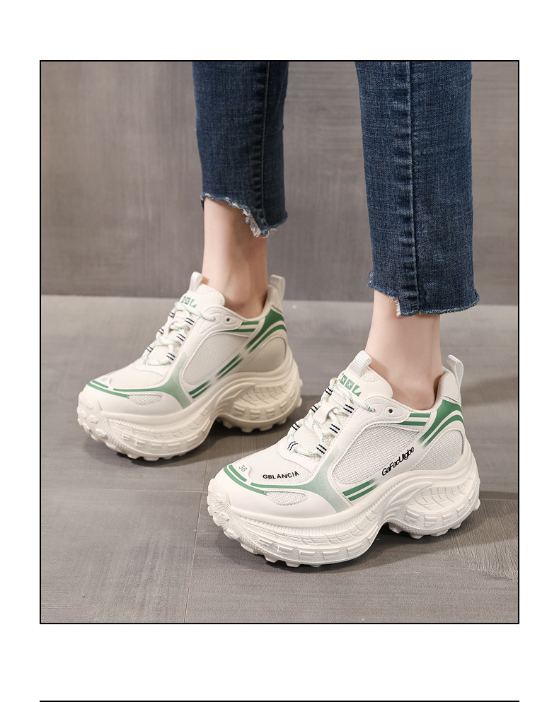 Giày sneaker nữ chunky đế dày lưới thoáng khí, tăng chiều cao bên trong — Xanh lá cây nhạtcolor chi tiết 16