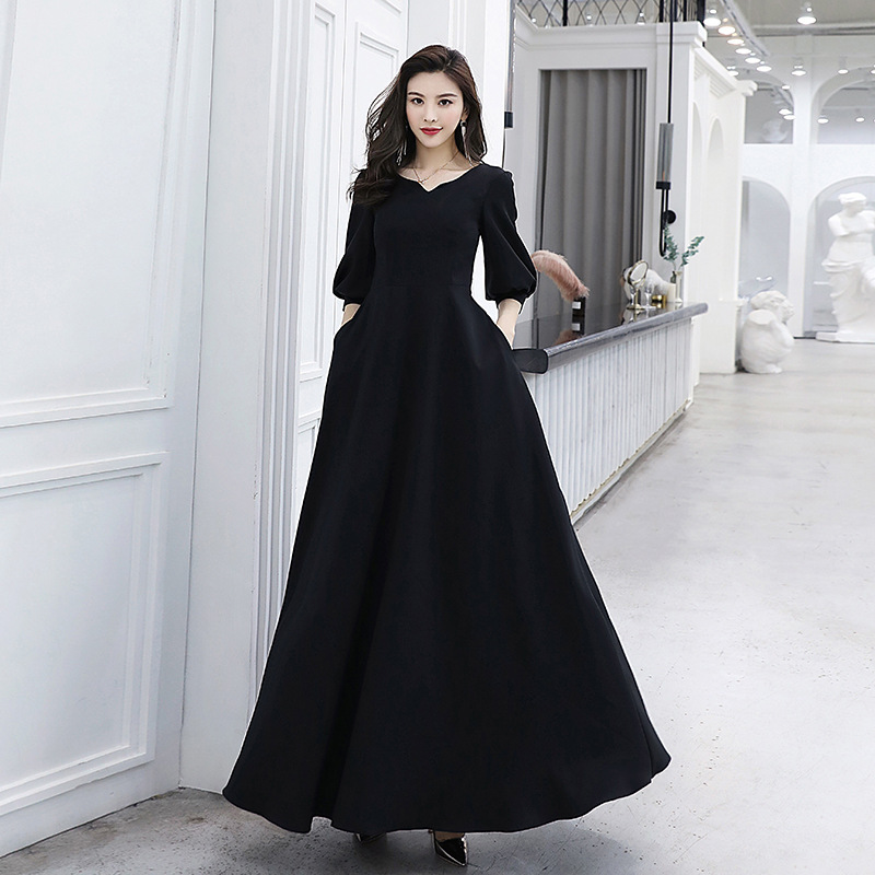 Black Evening Dress for Women 2026 New Export Style Simple and Elegant Plus Size Long Dress for Annual Party, Art Exam, and Performance