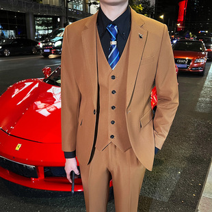 2025 Spring and Autumn New Men's Suit Three-Piece Business Casual Fashion Elegant Korean Style Slim Business Wear