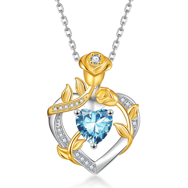 Europa y América Cross-border piedra rosa amor color tesoro collar colgante S925 plata con incrustaciones de diamantes cadena de clavícula mujer