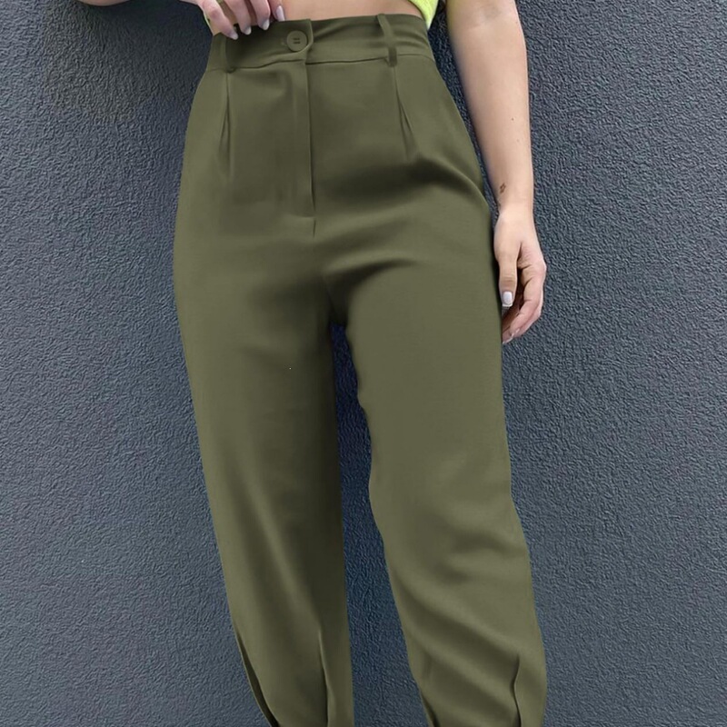 Amazon Women's New Summer High-Waisted Pants Casual Ankle-Length Work Office Trousers Casual Pants with Pockets